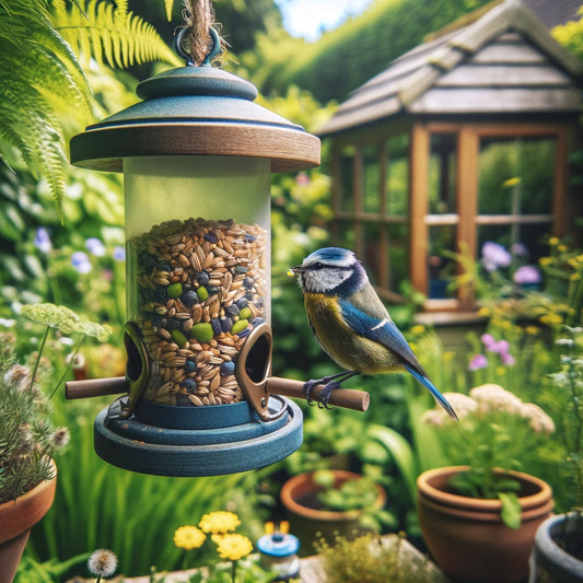 Blue Tit eating bird food