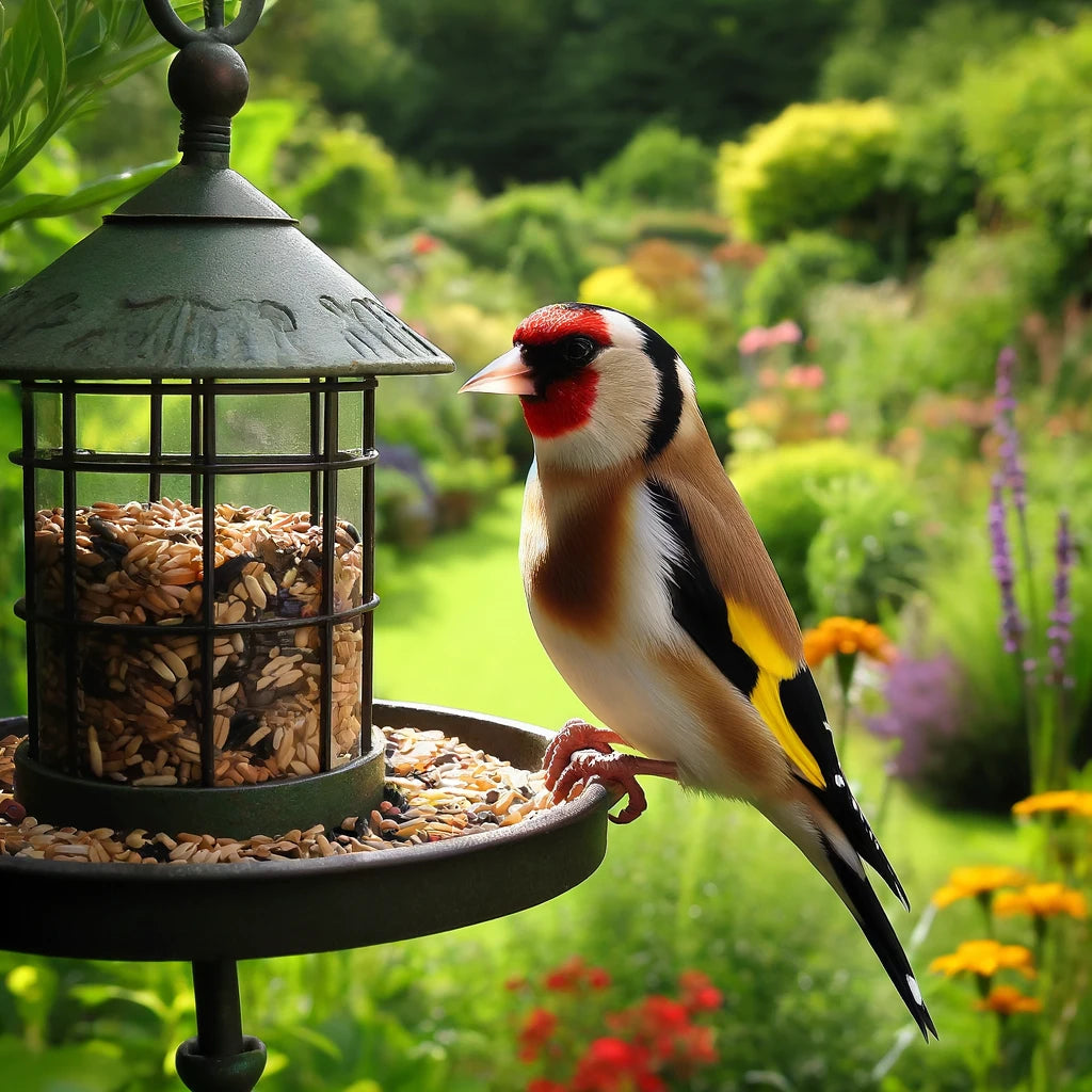 Goldfinch eating bird food